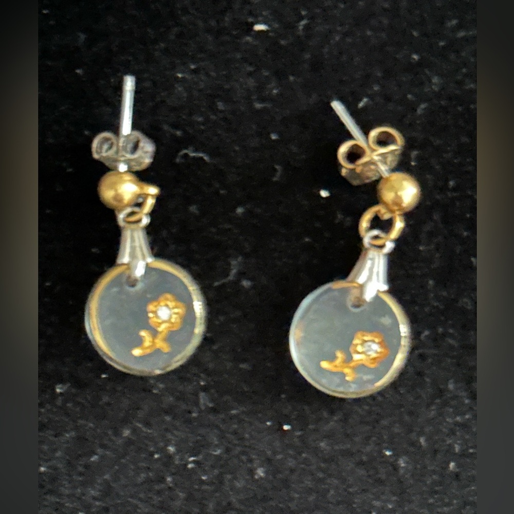 Gold and Silver Floral Disc Drop Earrings - Women Jewelry